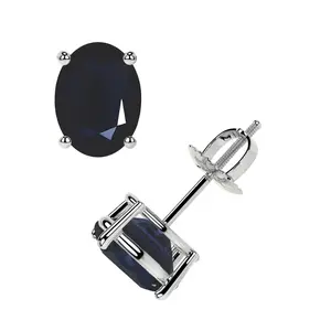 Classic Four Prong Oval Cut Blue Sapphire Stud Earrings (1.30cttw)- EBS002-6X4-A