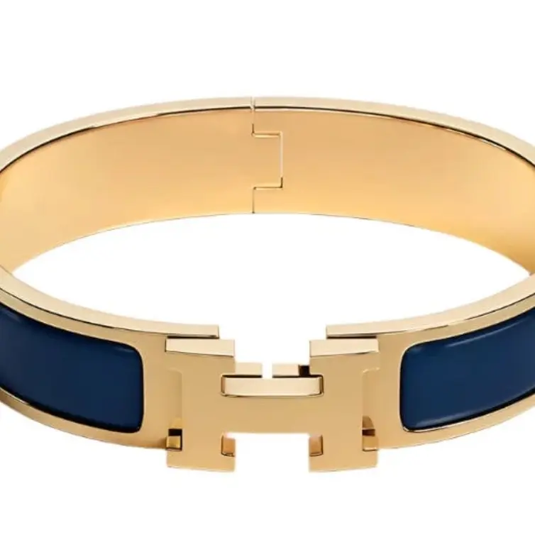 Pre-owned Hermes Clic H Bracelet Navy/Gold