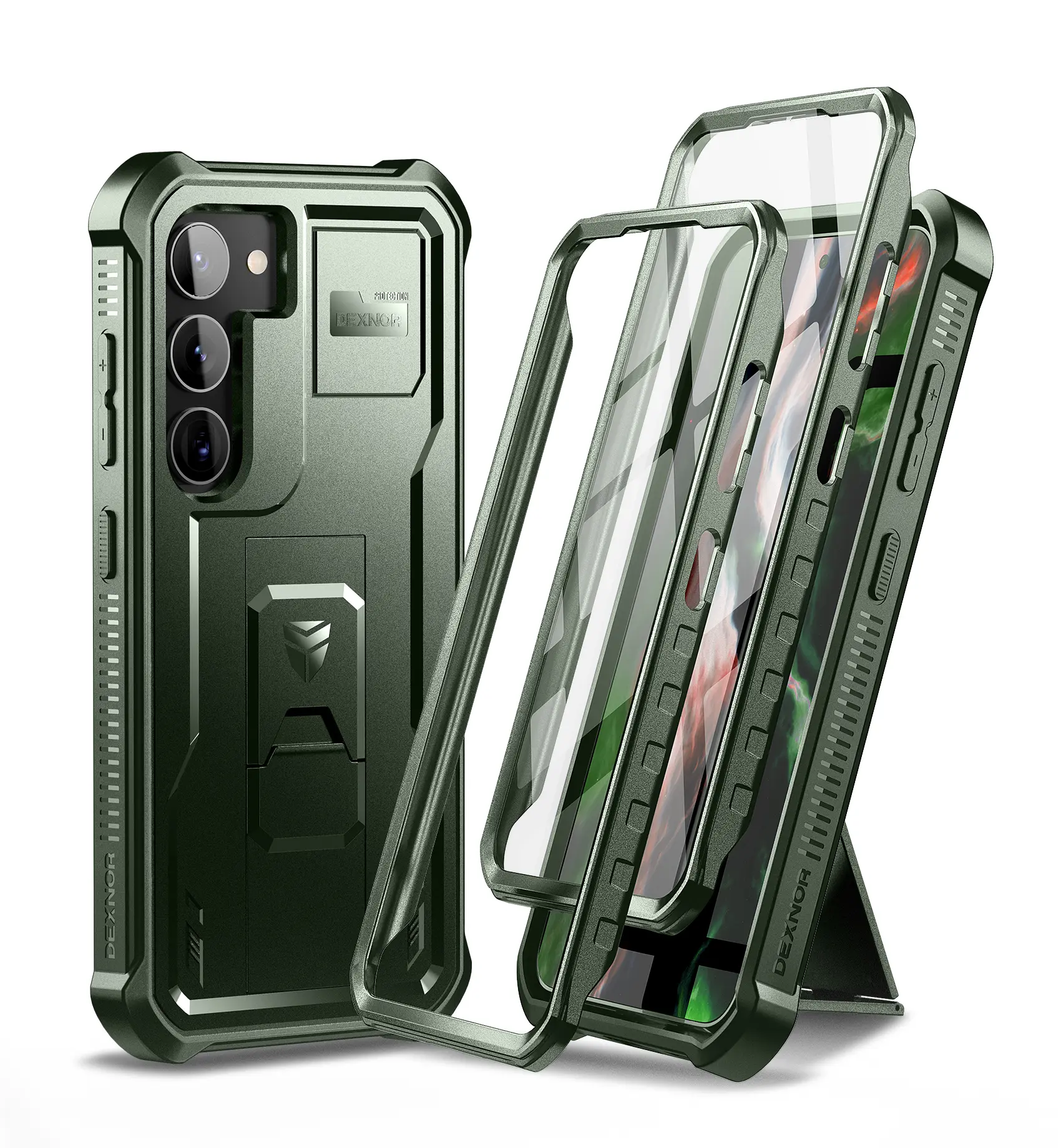 Dexnor Full Body Rubber Smartphone Shell for Samsung Galaxy S23 5G (6.1in) - Extra Front Frame, Heavy Duty Military Grade Protection, Built-in Screen Protector, Handheld Holder Kickstand, Wireless