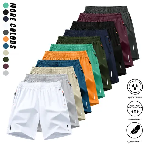 Men’s casual athletic shorts, breathable and quick-drying, with zippered pockets, available in multiple colors, comfortable and lightweight, suitable for outdoor activities and sports fitness; men’s bottoms, shorts.