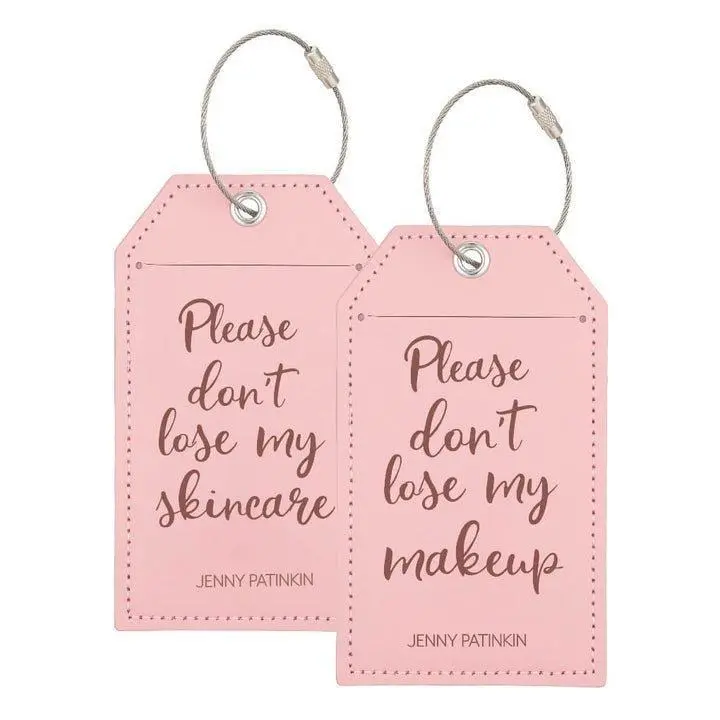Jenny Patinkin Luggage Tags, Set of 2 Pink Faux Leather, Stylish Backpack Charm with Rose Gold Accents for Makeup & Skincare Lovers