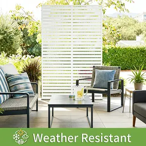 70.87"H×46.06"W White Freestanding Metal Privacy Screen, Slatted Outdoor Patio Divider Screen, Weatherproof Decorative Fence for Backyard Deck Balcony