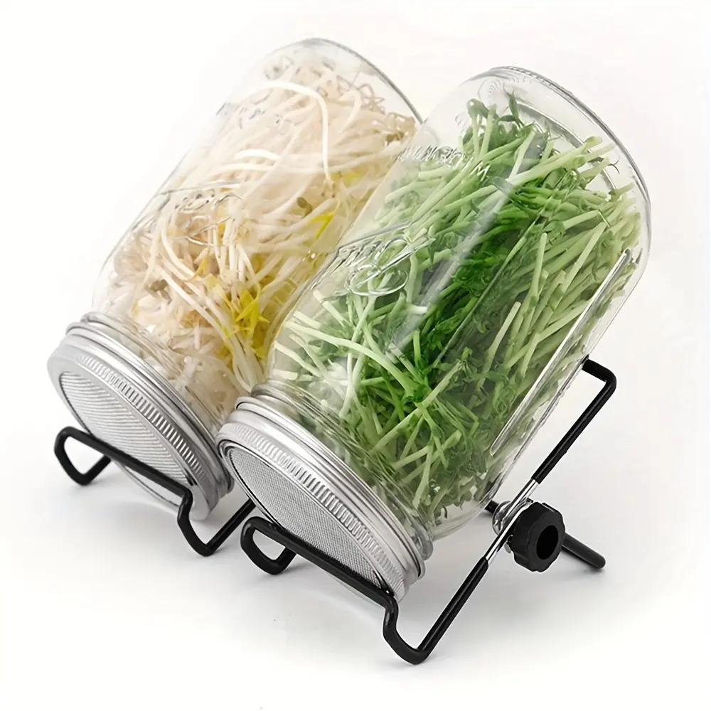 2pcs Sprouting Jar Kit: Wide Mouth Quart Mason Glass Jars with Screen Sprout Lids & Stand - Ideal for Seeds Germination, Perfect for Growing Broccoli, Alfalfa, Mung Beans & Microgreens Containers