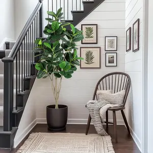 Garvee 6FT Fiddle Leaf Fig Artificial Tree with Black Planter Pot - Elegant Faux Floor Plant for Indoor and Outdoor Home, Office, and Living Space Decoration
