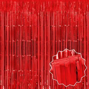 3 Pack Red Foil Fringe Curtains Backdrop, 3.28 x 9.8 Ft Metallic Streamers Tinsel Curtains Background for Photo Booth, Birthday, Halloween, Christmas, Thanksgiving,  Year Party Decorations