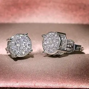 Women’s Cubic Zirconia Stud Earrings, 18K White Gold Plated Round & Square Hypoallergenic Diamond Simulated Earrings, Classic CZ Sparkling Jewelry Gift for Sensitive Ears
