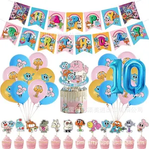 Cartoon Comedy G-Gumball Birthday Party Decorations Colorful Number Balloon Cake Topper Amazing World Party Supplies Kid Gifts