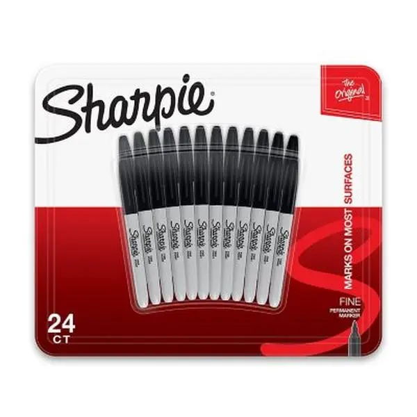 Sharpie Office Permanent Fine-Point Ink Markers, Black, 24-Count, Quick-Drying, Smudge-Proof, Water-Resistant, Fade-Resistant, Durable Office Stationery Writing Tool