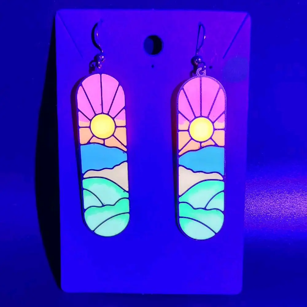 Glow in the Dark Desert Sunset Earrings - Stained Glass Effect in Daylight (Golden)
