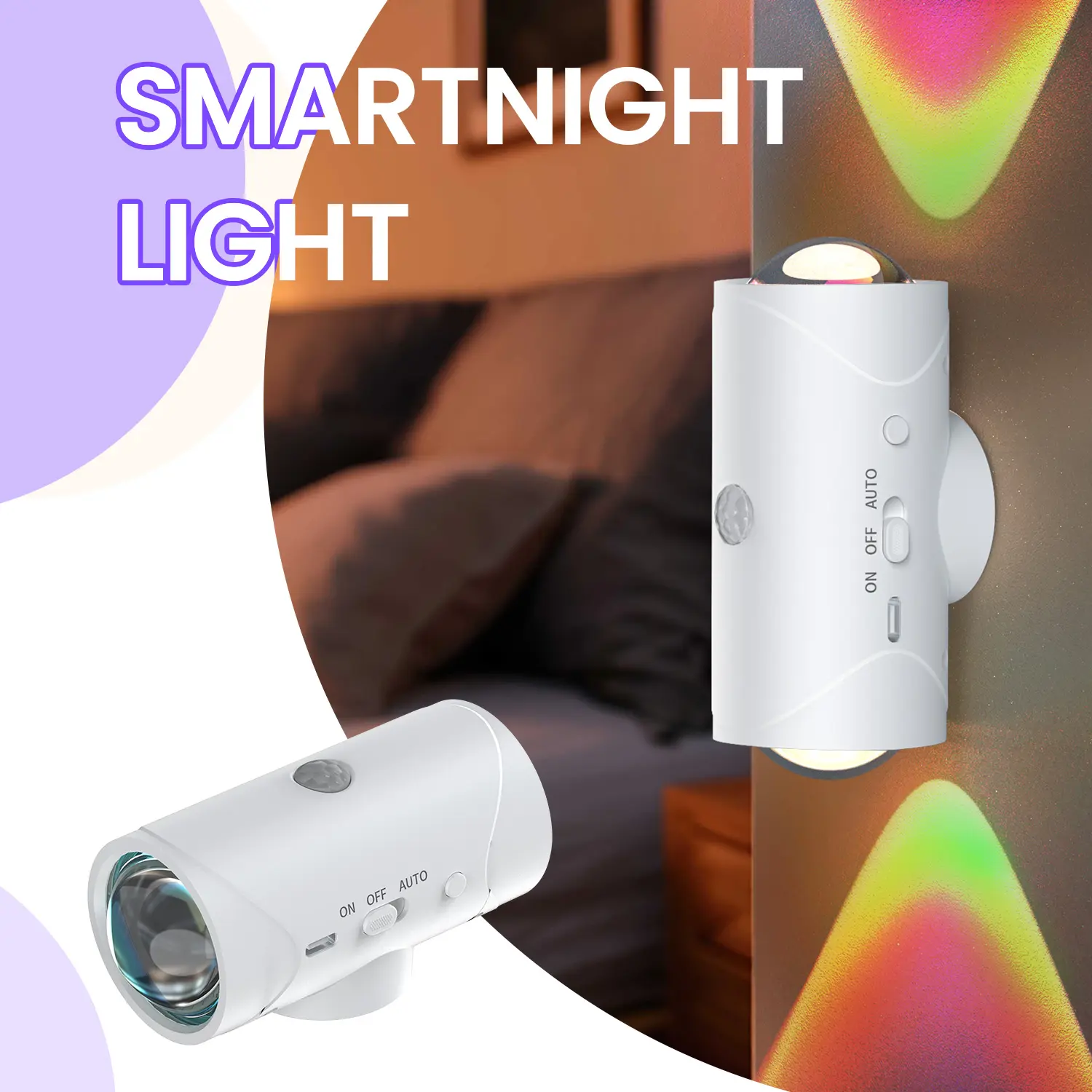Smart Rechargeable LED Night Light with Motion Sensor – RGB Gradient Ambient Lighting, Dimmable Wall Lamp, Magnetic & Stick-On Design, USB Convenient Charging, Long-Lasting Battery, Perfect for Halloween Decor, Bedroom, Stairs, Hallway & Entryway fathersd