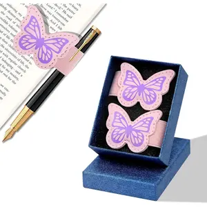 2 count Megnatic Leather Heart Bookmarks with Pen Holder, Butterfly-Shaped Bookmarks with  Box for Reading Women, Book Marks Clip  for Book Lover Readers