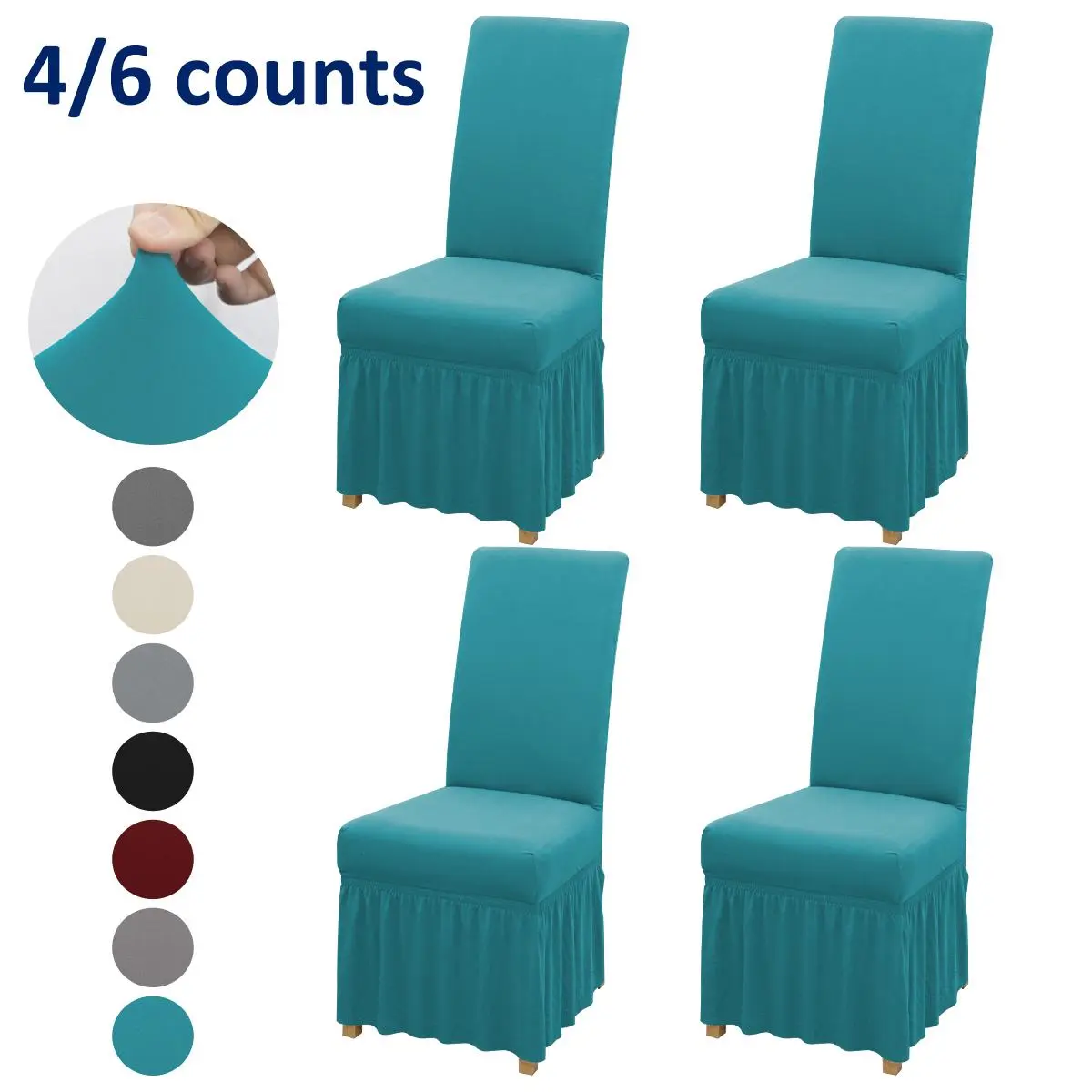 4/6 Piece Set Elastic Dining Chair Covers with Skirt, Chair Slipcovers, Stretch Chair Slipcovers, Removable Protective Cover, Dining Chair Protectors, Suitable for Kitchen, Restaurant, Living Room Chairs