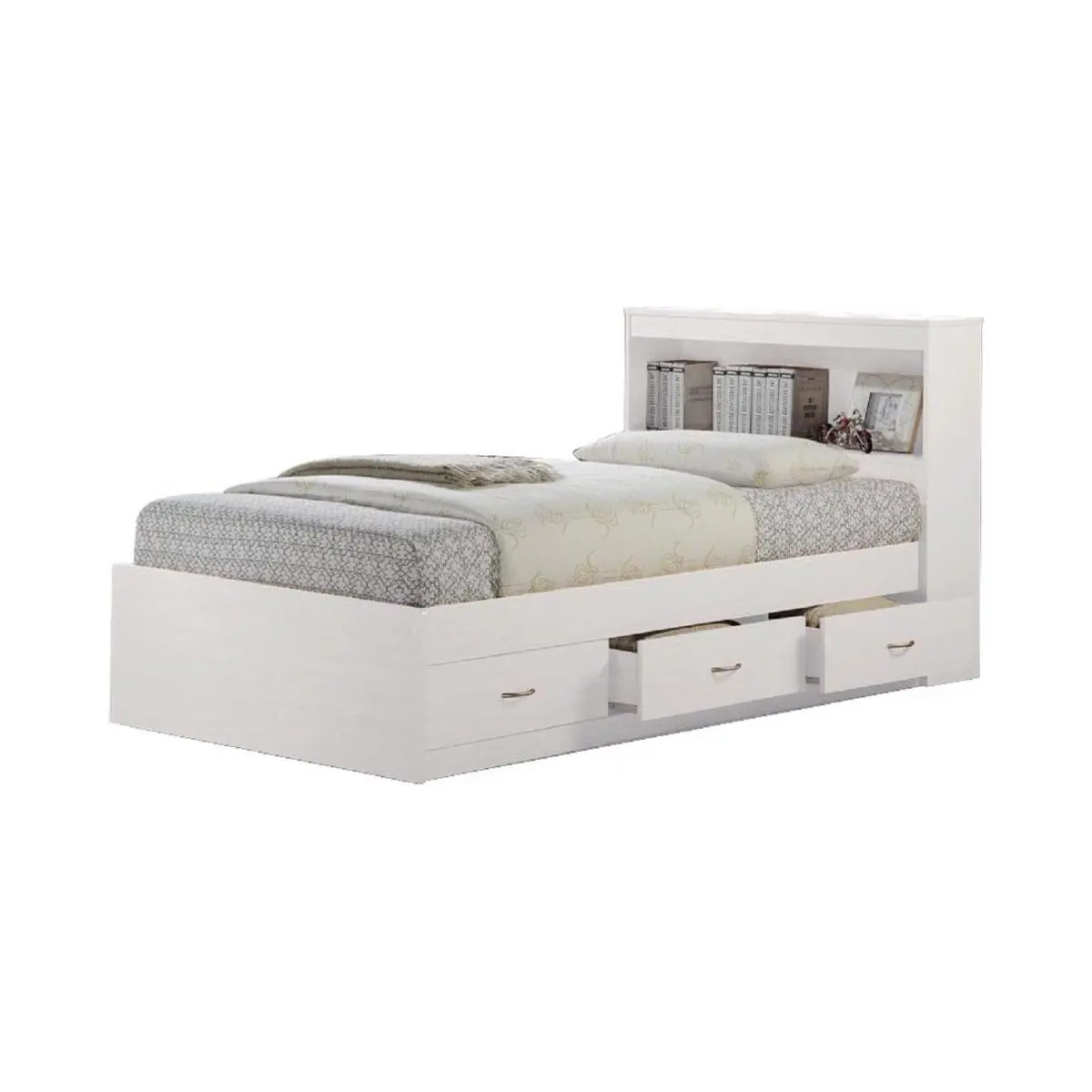 212 MAIN White Wood Twin-Size Captain Storage Bed - Sturdy Single Bed with 3 Drawers, Headboard, Assembly Required, Bedroom Furniture, Kid Room Decor, Furniture For Bedroom