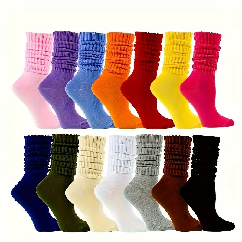 Women's Basic 3-Pair Candy-Colored Baggy Extra-Long Tube Socks - Cozy Solid Scrunch Slouch Boot-Friendly Mid-Calf Sports Socks, Boot-Friendly Mid-Calf Socks