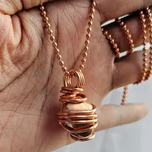 2.4mm Ball Chain  Copper Pendant Necklaces 24 Inches, Thick 14 Gauge Copper Wire Wrapped Jewelry, - Grounding Energy [Made-to-Order]