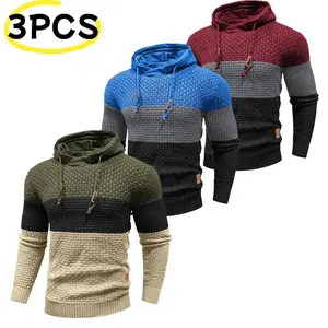 Grandclad Mens Hooded Sweatshirt Long Sleeve Solid Knitted Hoodie Pullover Sweater