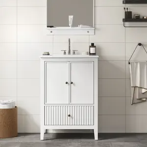 RoyalCraft Bathroom Vanity with Sink, Floating Bathroom Vanity Sink Cabinet with Drawers, Wall Mounted Bathroom Storage Cabinet with Sink Combo Set, White