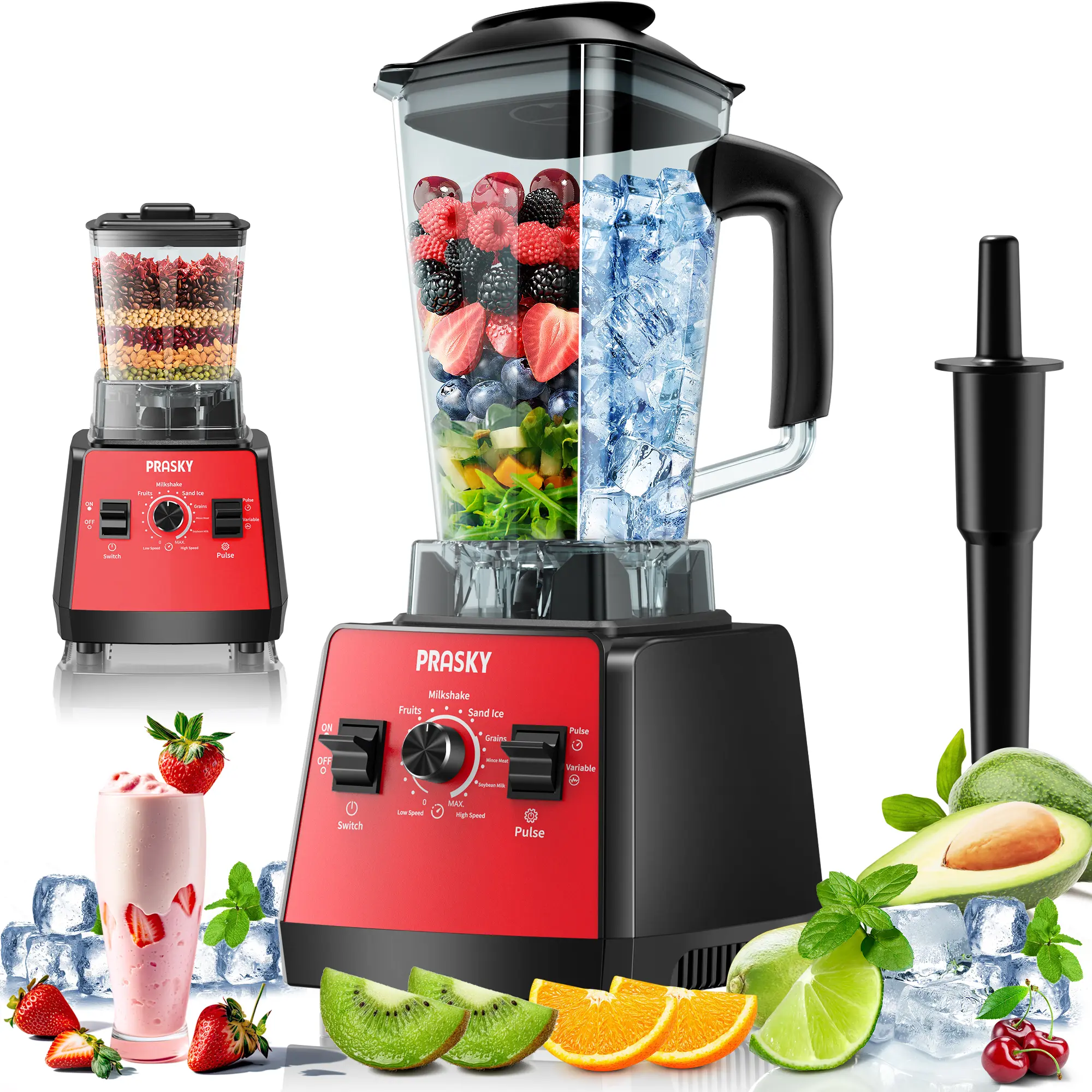 PRASKY Professional Blender 68OZ – Smoothie, Juice & Frozen Drink Maker with Grinding Function – 25000 RPM High Power, BPA-Free Container – Grinds Dry Ingredients Like Coffee, Nuts & Chili – A Kitchen Must-Have