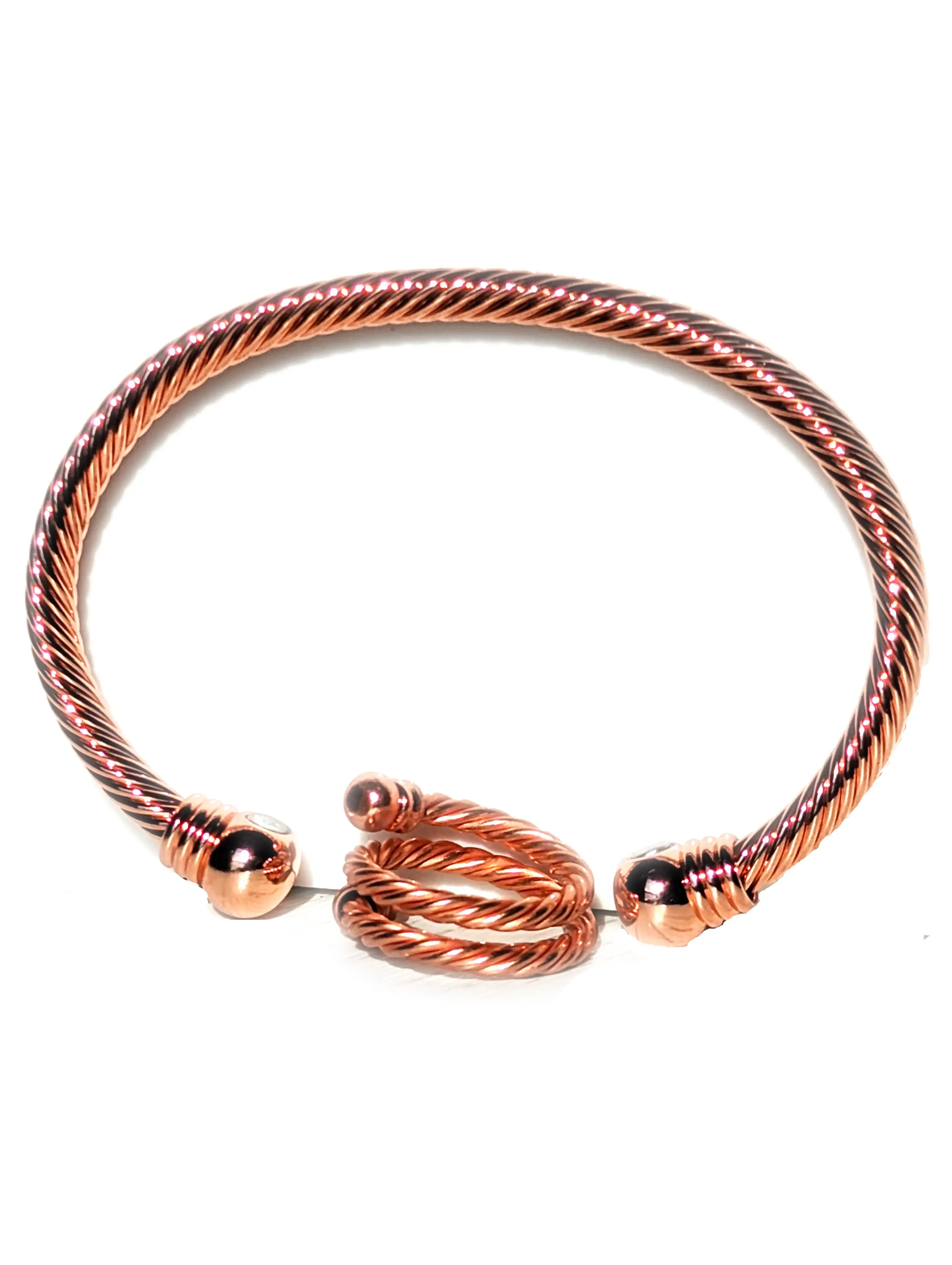Shiny Copper Magnetic Bangle - Wired, Twisted, Wire Wrapped Metal Jewelry with Magnetic Beads, Copper Bracelet, Twisted Bracelet, Wire Wrapped Jewelry