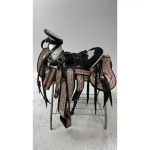 Charro Saddle – Black & Chestnut Bordada “El Jinete Real” (15.5”)