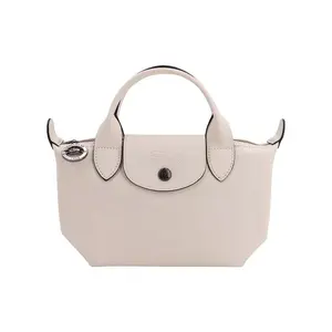 Longchamp Le Pliage Xtra 17 Mini Leather Tote Bag with Snap Button and Zipper Closure for Women in Beige