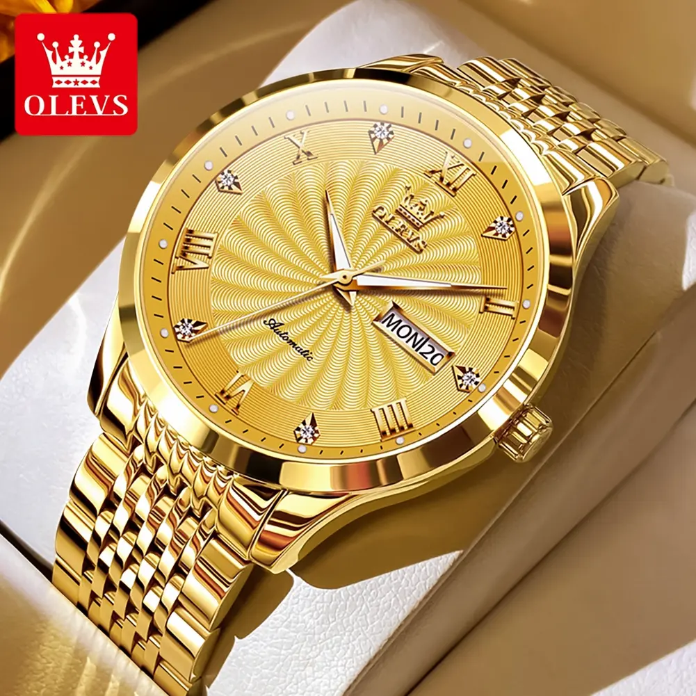 OLEVS brand men's watch high-end luxury business hot-selling fully automatic mechanical watch luminous waterproof double calendar men's watch