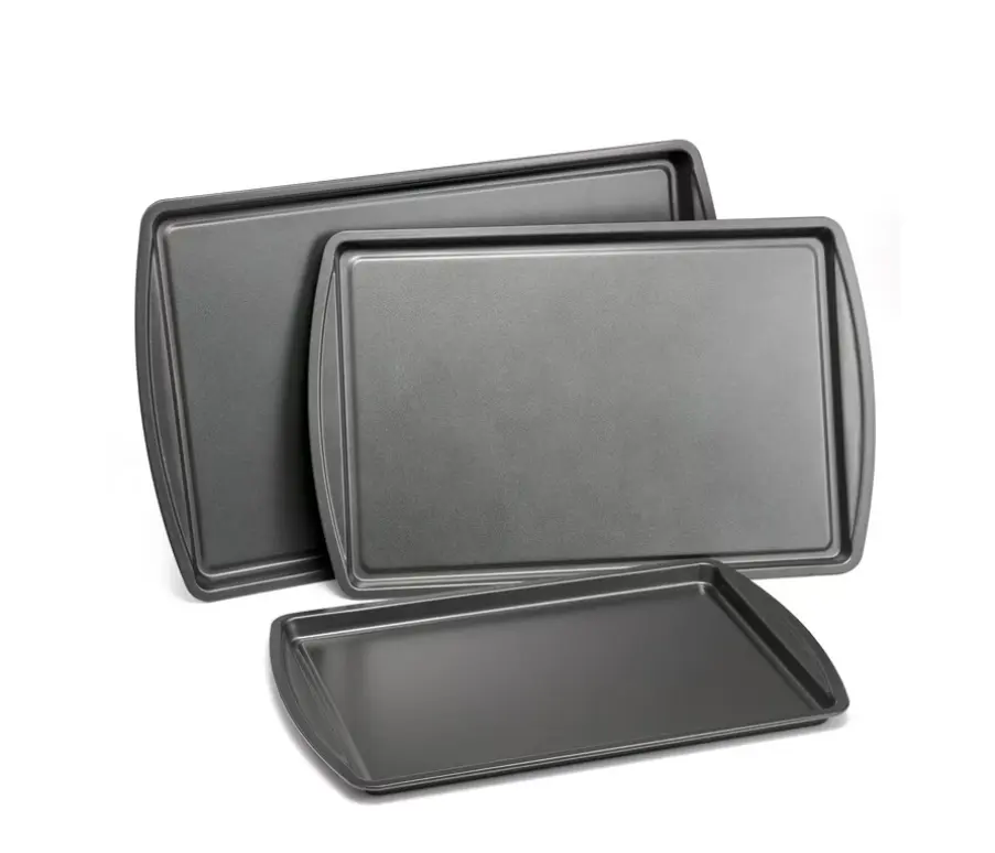 3-Piece Nonstick Cookie Sheet Baking Set Heavy-Duty Carbon Steel Pans 11.2"x17.2 10.2"x15.2 9.2"x13.2 Ultra Durable Warp-Resistant Easy-Clean Bakeware for Cookies Roasting Oven Cooking Gray