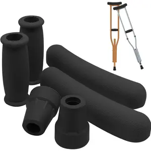 Crutch Padding and Crutches Accessories, Comfort Padding for Armpits and Hand Grips with Replacement Tips, Fits Standard Aluminum Crutches 6 Pcs(Black)