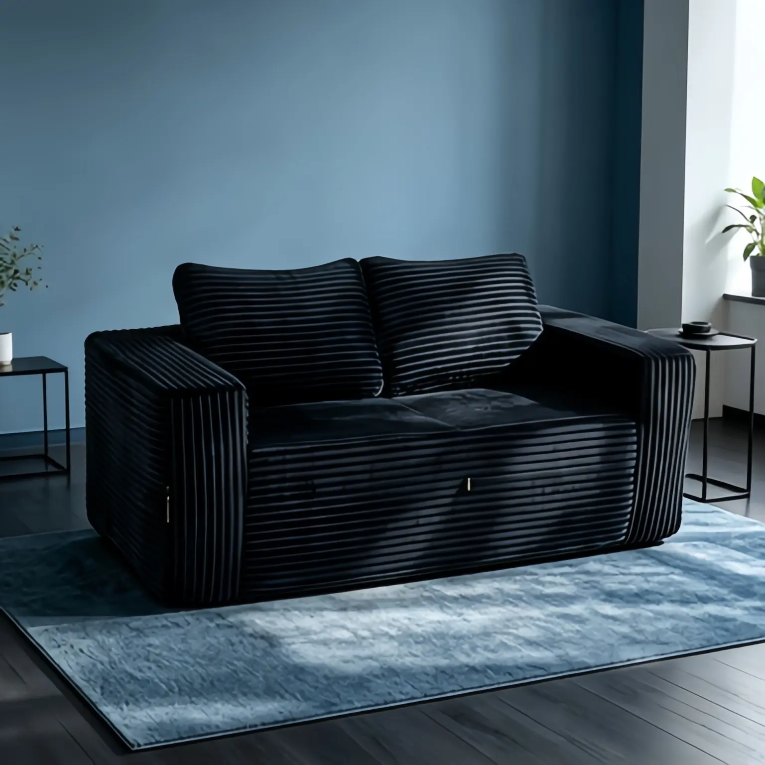 63-inch frameless compression sofa, high-density foam cushion, premium corduroy sofa, comfortable seating for bedrooms, offices, and small spaces