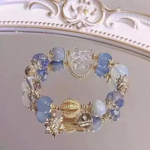 Blue Crystal Beaded Adjustable Exquisite Bracelet - DIY Beading & Jewelry Making Supply, Stress Relief Accessory, Stackable Bracelets