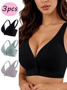This 3-pack set includes small-size push up seamless Smooth bras with a convenient front closure design. Crafted from breathable mesh fabric, these wireless bras deliver zero restriction and all-day comfort, making them perfect for extended wear.