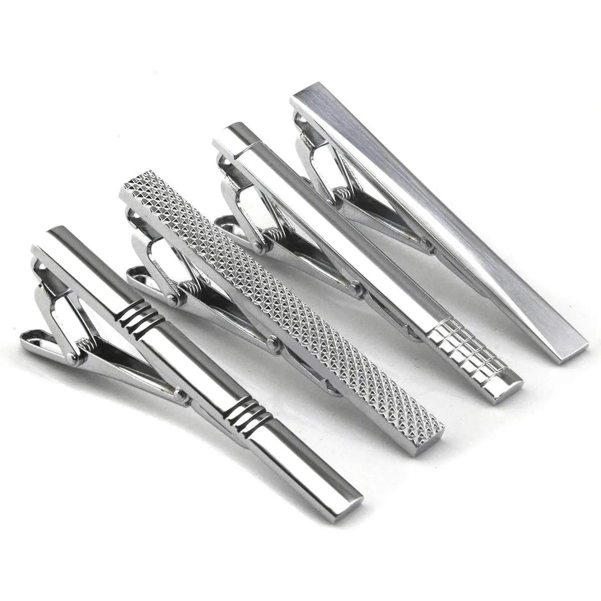 4pcs Tie Tack Pins Tie Clips for Men Father's Day Gift Silver Necktie Bar Pinch Clip Set 2.3 Inch Metal Clasps Business Professional Fashion Designs