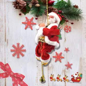Santa Climbing Ladder, Funny Electric Claus Rope Ladder Decoration, On a Doll Toy Christmas Tree Decorations Hanging Ornaments for Party Home Door, Red