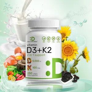 Deal Supplement Vitamin D3 & K2, 250 Veggie Softgels | 2-in-1 Formula (5000 IU D3 + 100mcg K2 MK7) | Supports Healthy Bones, Teeth, Heart, & Immune System | Nutrition & Healthcare Supplement Dietary Edible Fitness