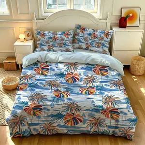 3-piece tropical island palm tree duvet set, including 1 duvet cover and 2 pillowcases, without duvet or pillow core, soft and comfortable, suitable for bedrooms, hotels, and school dormitories