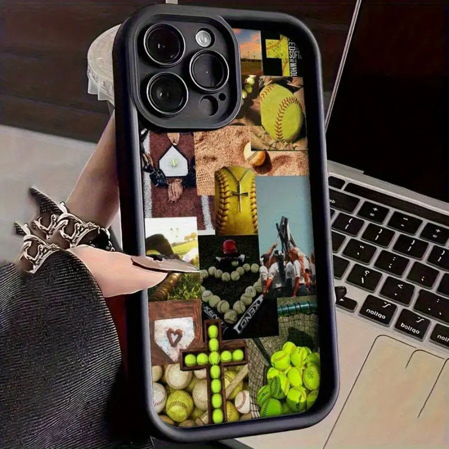 Softball Themed Vibrant Sports Pattern Phone Case - 2D Printed TPU Silicone Cover, Waterproof, Drop & Lens Protection, Durable Soft, Compatible with iPhone 17 Pro Max,16,16e,15,14 Plus,13,12 Mini,11,Air,X,XS, Ideal Gift Accessory, Drop Protection