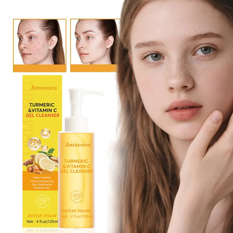 Turmeric & Vitamin C Gel Cleanser 4 fl oz - Deep Cleansing Brightening Moisturizing Antioxidant Facial Wash for Radiant Skin Repair & Hydration Daily Gentle Moisture