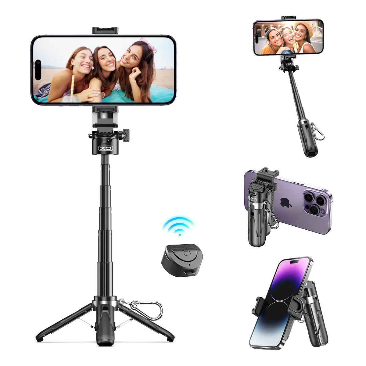 4 in 1 Multifunctional Telescopic Selfie Stick with Wireless Remote Control Expandable Tripod for iPhone Android Phones Clip Smartphone Lightweight Portable & Stable for Photos Live Streaming Video Recording
