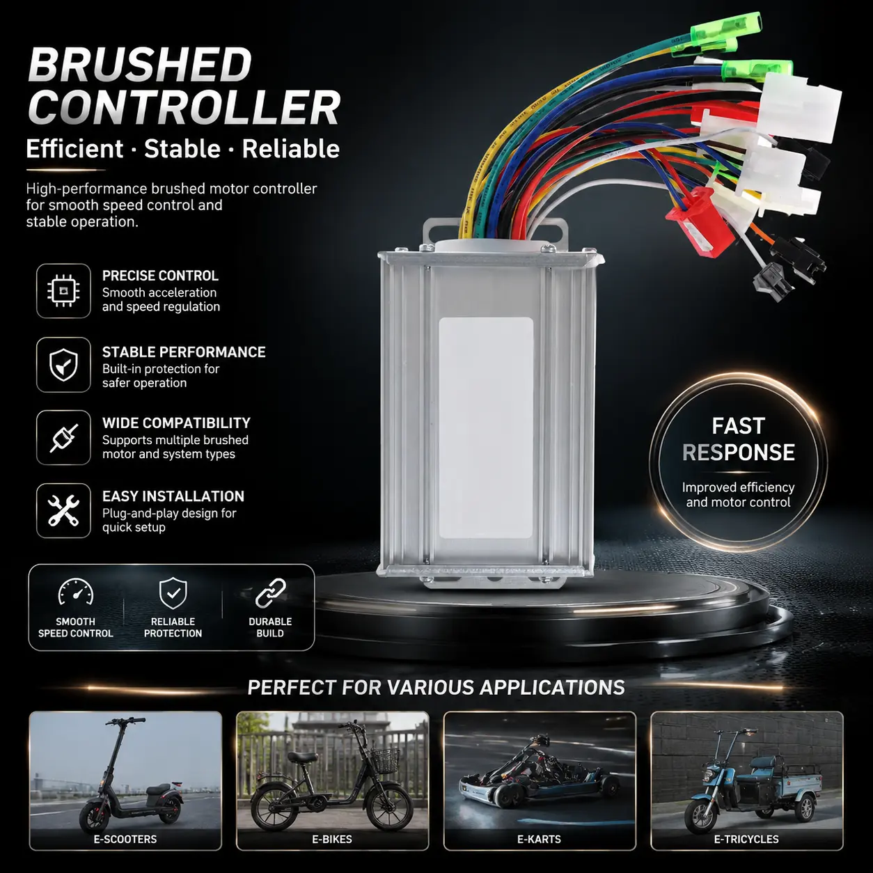 Upgraded TD074 Brushless Motor Speed Controller with Cruise, Lock, Protection, Heat Dissipation - Easy-Install Plug & Play Accessory for E-Bikes, Scooters