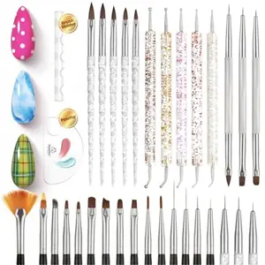31pcs Nail Art Brushes, Dotting Tools, Nail Art Pens, Dust Brush, Striping Liner Fingernail Drawing Pens with Palette Holder All in One for Starter Manicure Design Set