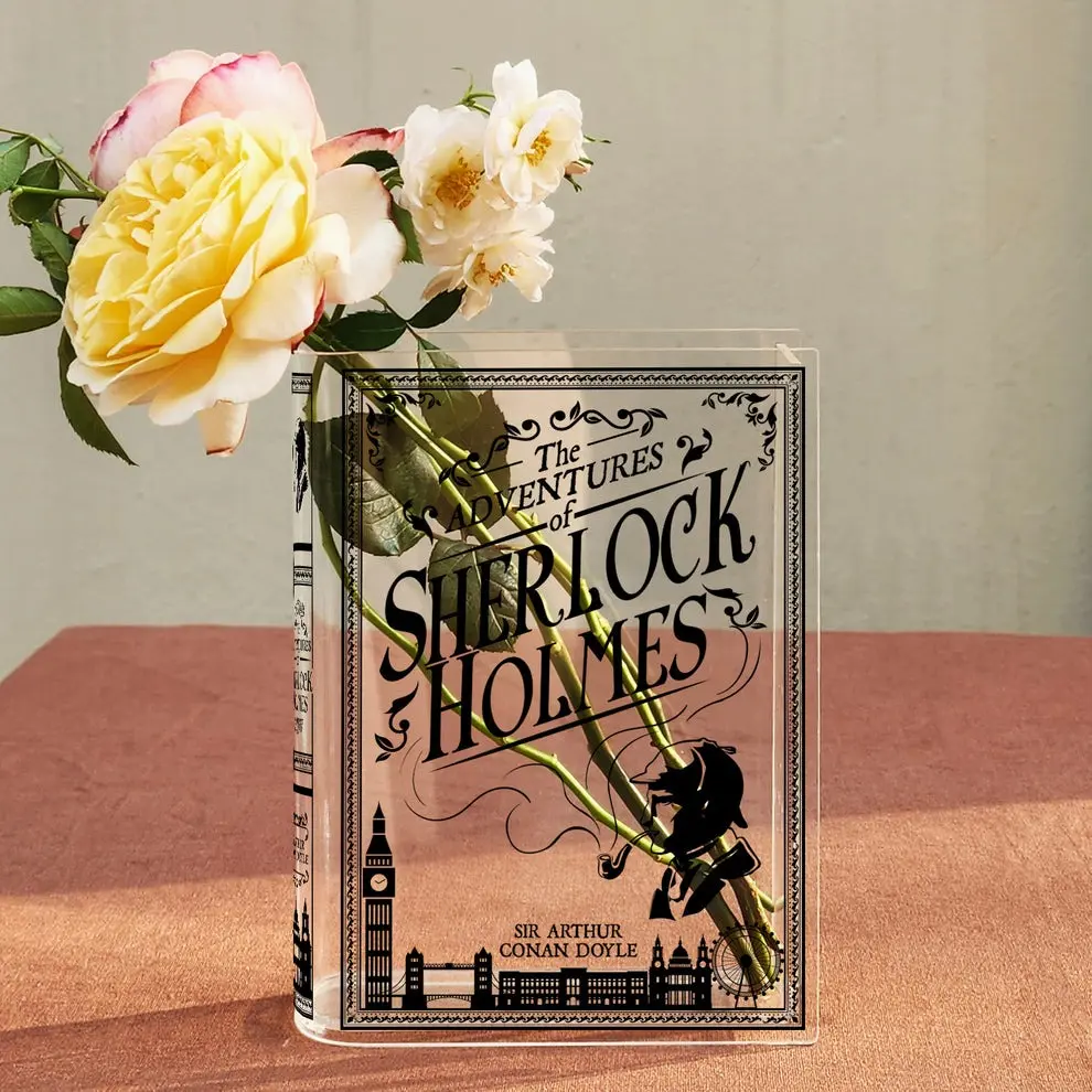 The Adventures of Sherlock Holmes Acrylic Book Vase, Vintage Trending Book Vase Decor, Book Shaped Flower Vase, Bookish Gift, Home Decoration