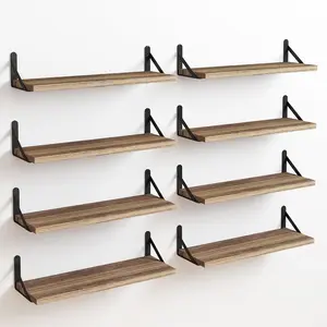 Floating Shelves Width 4.7in Rustic Wood Wall Shelves Set of 8, Wall Shelves for Bedroom, Living Room, Kitchen, Bathroom, Office Decor and Plants Display (Carbonized Black)