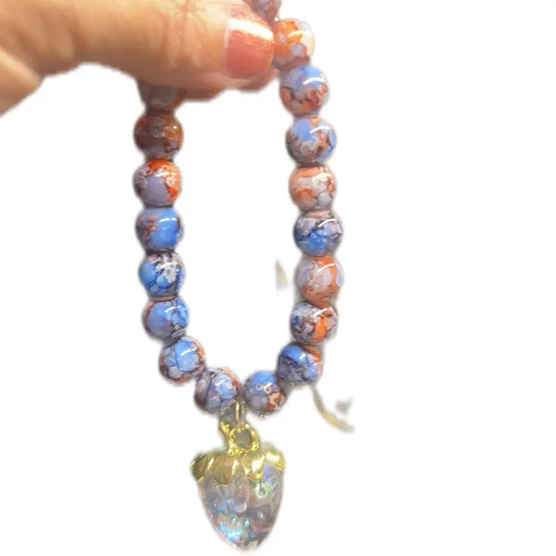 Custom Made Beautiful Beaded Bracelet with Unique Strawberry Charm for Stylish Accessory