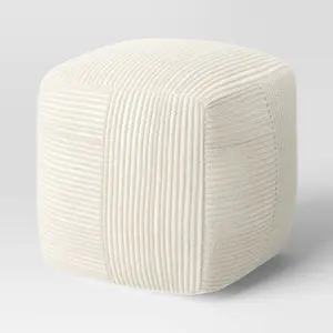 Ribbed Pouf Ottoman Cream - Room Essentials