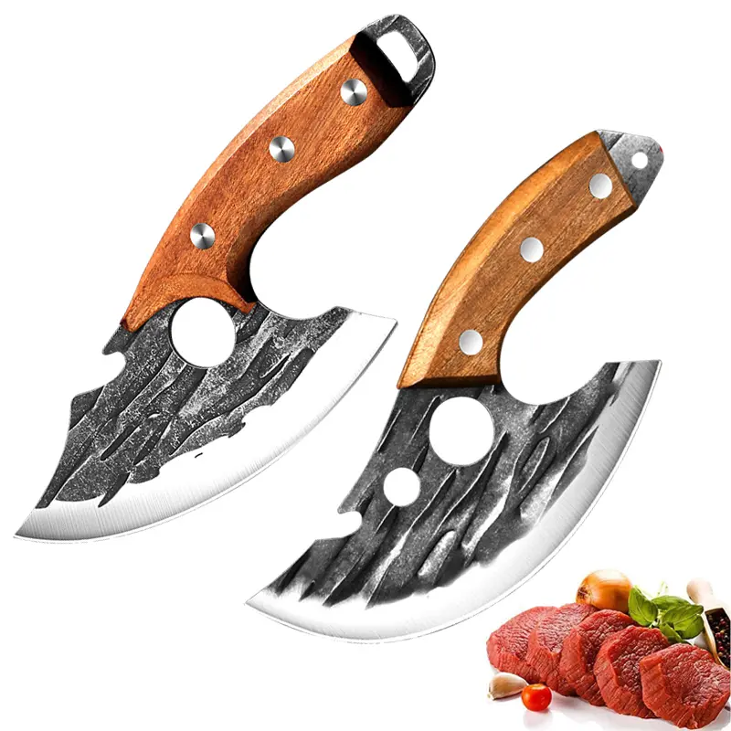 Premium Stainless Steel Heavy-Duty Outdoor Kitchen Knives - Thick Corrosion-Resistant Steel Blade Steak/Cleaver, BPA-Free Multi-Task Tool, Razor-Sharp Edge, Ergonomic Wooden Handle - Ideal for Professionals
