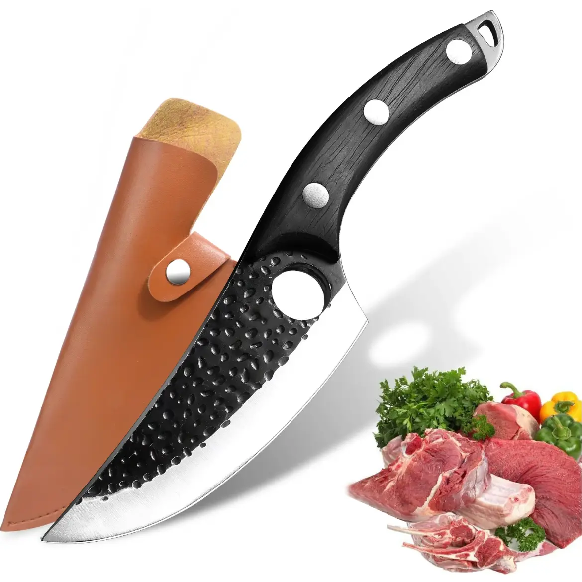 Butcher's Small Scimitar Knife Set - Meat Bone Cleaver, Slaughter Cutting, Boning, Skinning Tool for Pork Processing, Men's Kitchen Knives