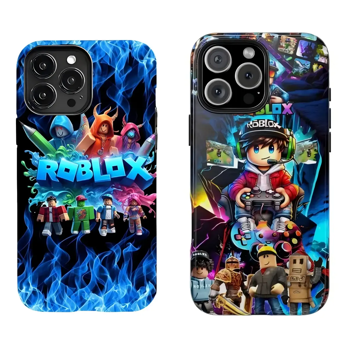 Roblox Blue Flame Graffiti Style Phone Case, a must-have for trendy gamers, compatible with Suitable for iPhone 17/16/15/14/13/12/11 Pro Max/Plusand Samsung Galaxy S23-25, shock-absorbing, anti-drop protective case, lightweight, new fashion trend design t