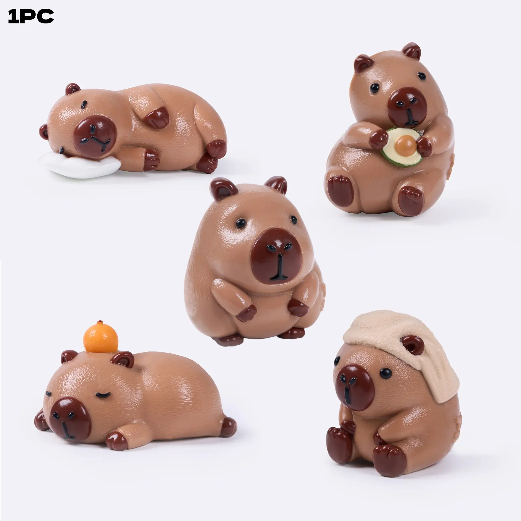 Tabasquishy Capybara Squishy Stress Toy - Kawaii Collectible Plush, Soft Non-Toxic Hand Toy for Desk Decor & Gift, 5 Styles (Bag Decoration Compatible)