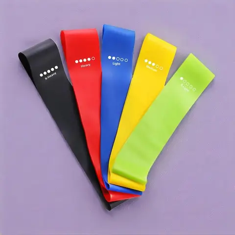 5-Count Durable Recyclable Mini Loop Resistance Bands Set with Storage Bag, Portable Stretch Strength Yoga Gear for Workout Sets Women, Athletic Training & Ab Simulator Lower Body Home Gym Equipment-DBY