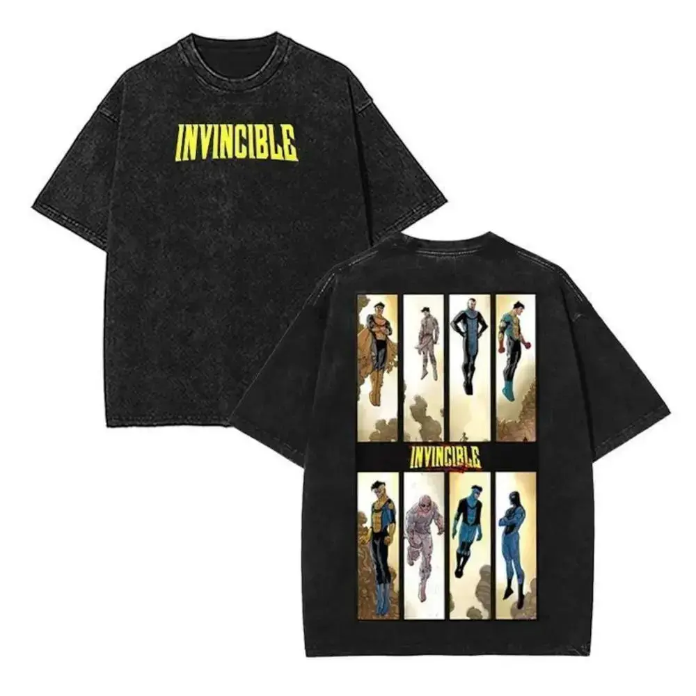 Men's Oversized Limited Invincible Mark Superhero Graphic T-Shirt - Personalized Loose Menswear, Ribbed Shortsleeve Round Neck, Mineral Wash Fabric, Comic Book Fan Gift, Gym & Streetwear Costume Top, Stylish, Tshirt